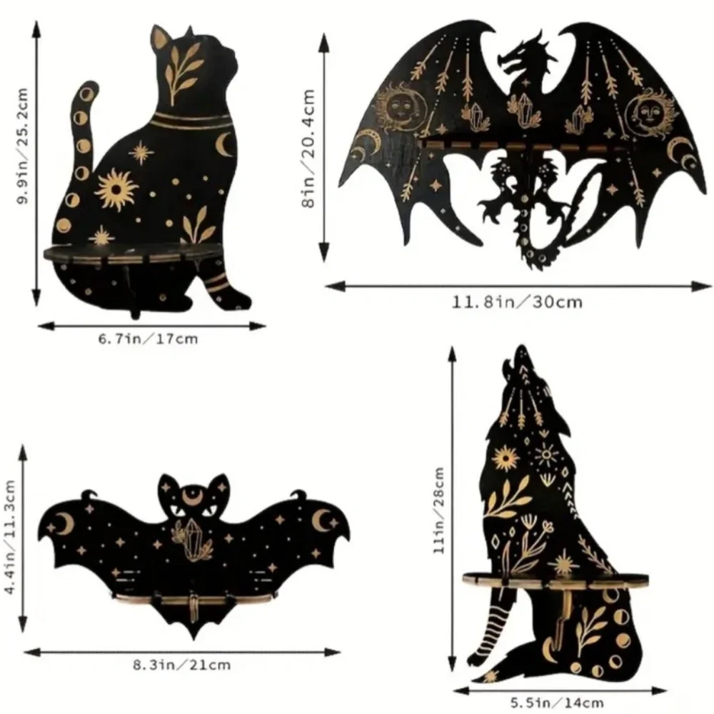 NEW! Majestic Black and Gold Dragon Crystal / Gemstone Display Wall Shelf!
